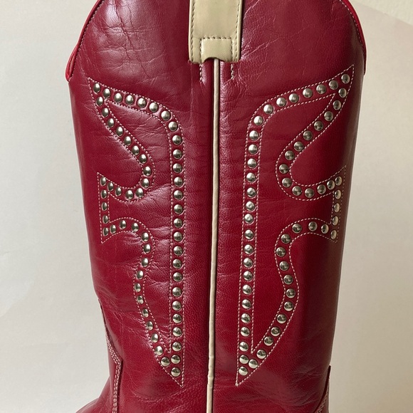 Vintage Frye Daisy Duke Studded Red Cowboy Leather Boots  Sz 9 - Picture 10 of 16